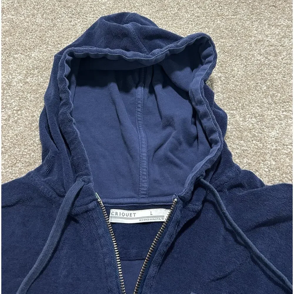 Criquet‎ Men’s Large Full Zip Terry Cloth Hoodie Sweatshirt Navy